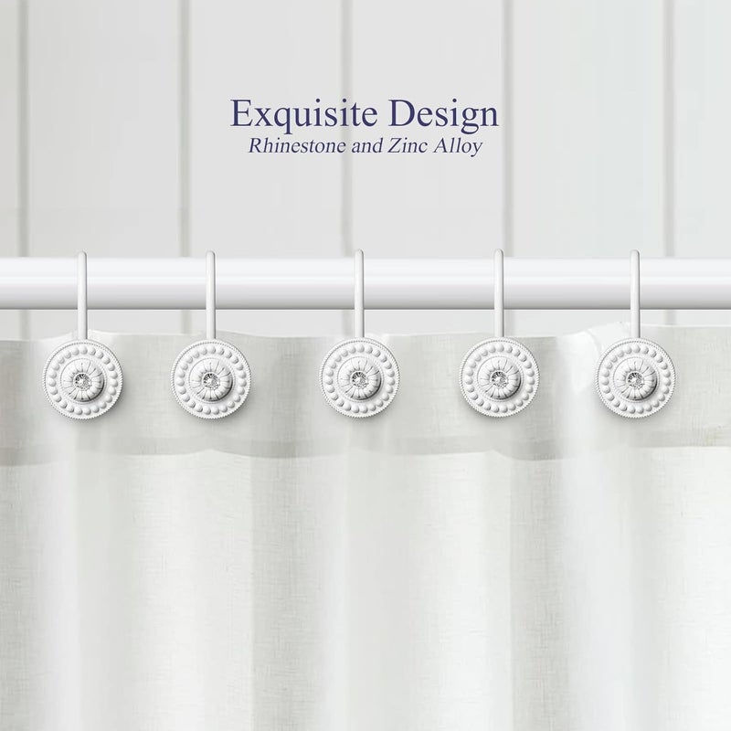 iToplin White Shower Curtain Hooks, Rust Proof Shower Curtain Rings for Bathroom, Metal Decorative Shower Curtain Hooks Hangers for Shower Curtain Rod and Liner, Shower Hooks for Shower Curtain Set of 12 - Image 4